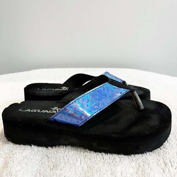 Vintage Y2K Platform Flip Flop Sandals Women's 6/7** Laguna Holographic Thong - Picture 3 of 11